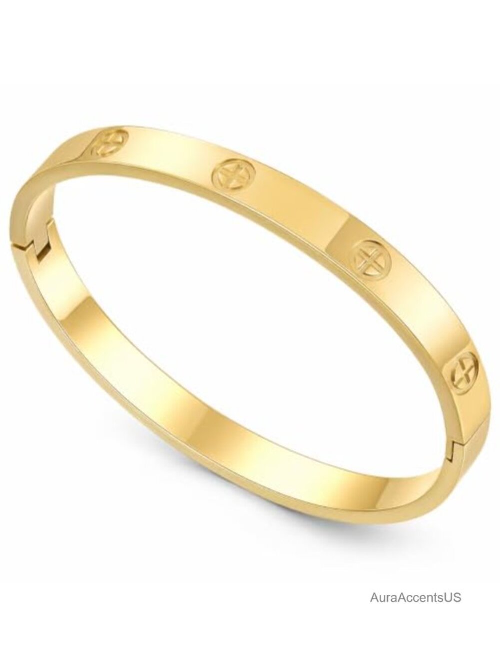 18K Gold Plated Titanium Steel Cuff Bracelet Women Love Bangle CZ